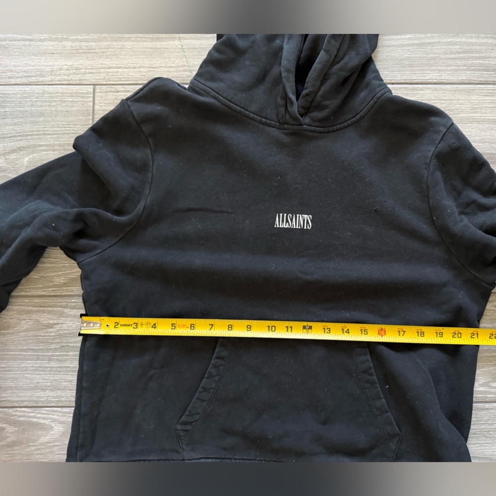 All Saints|Solid black hoodie pullover sweater with small simple logo•••Large - Picture 12 of 16